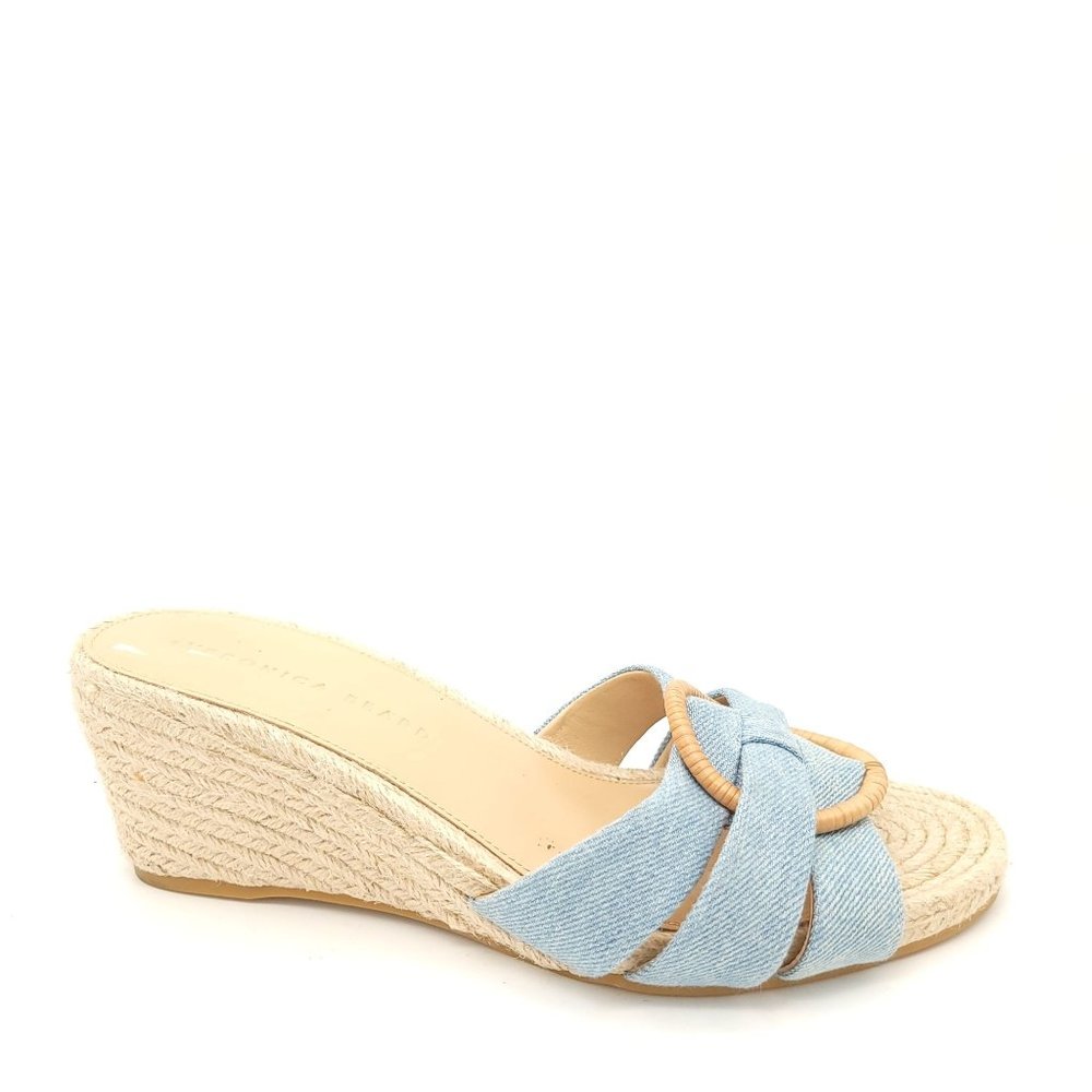 Veronica Beard Light Blue and Tan Wedge Sandals